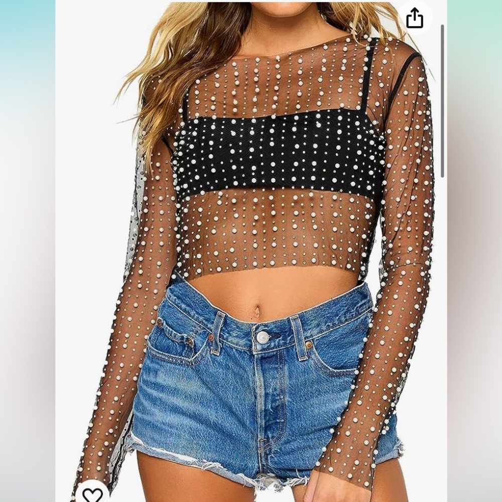 Amazon Black See Through Beaded Top